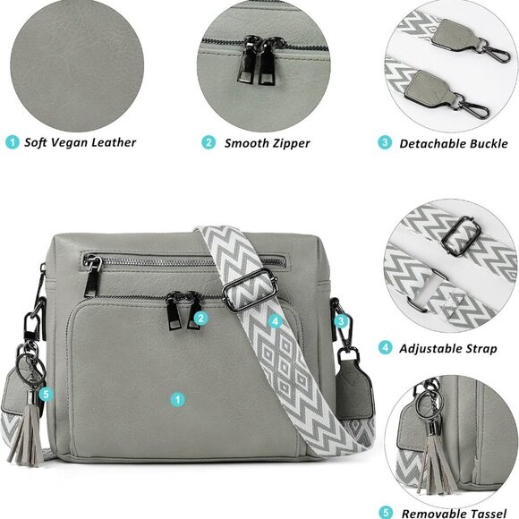 Crossbody Bags for Women MultiPockets Purses for Women Vegan Leather Shoulder Ba - Picture 6 of 8